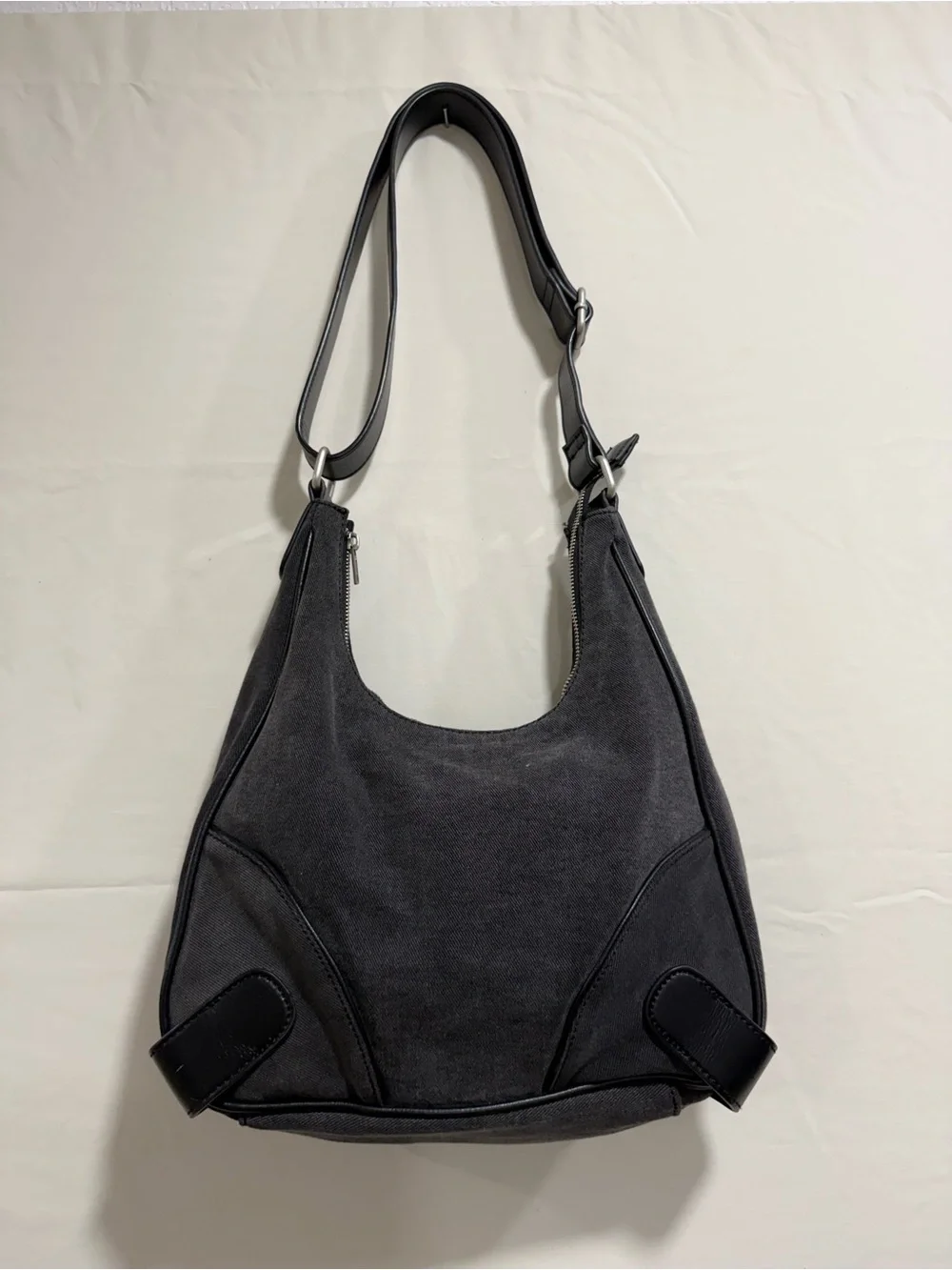 Black Denim Hobo Shoulder Bag Adjustable Strap Y2K Slouchy Purse